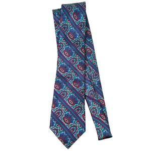 Mark Alexander Mens Silk Tie Teal Red Paisley Striped Vintage Necktie